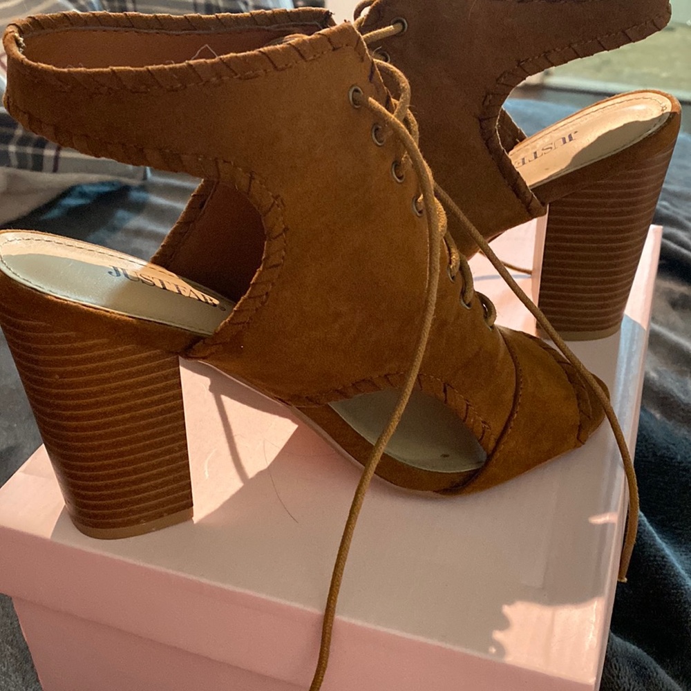 JustFab heeled suede sandals SIZE 8
